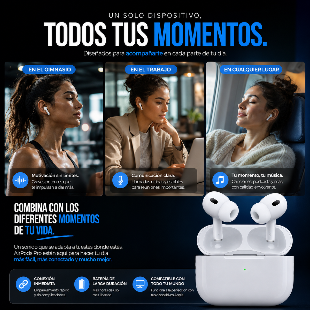 Auriculares Bluetooth 5.3 com Cancelação de Ruído + Caixa de Carregamento